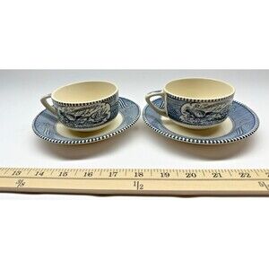 Set Of 2 Royal China Currier & Ives Cups & Saucers Stagecoach & Steamboat